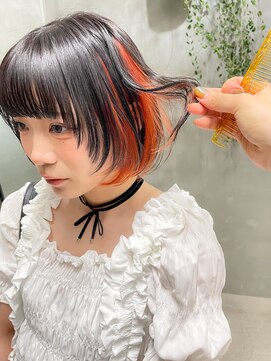 テトヘアー(teto hair) インナーカラー イヤリングカラー オレンジ 暖色系カラー  ボブ