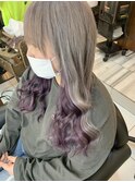 インナーカラー紫×ハイトーンシルバー 韓国 ケアブリーチ  新宿