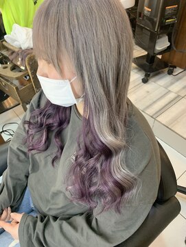 プログレスプラス インナーカラー紫×ハイトーンシルバー 韓国 ケアブリーチ 新宿