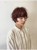 オレンジブラウン×ニュアンスパーマショート