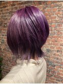 ダブルカラー/ケアブリーチ/原色パープル/ウルフカット