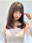 ミディアムウルフレイヤーロングハッシュカットくびれヘア