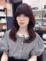 ハピネス 王寺店(Happiness) 20代30代ブリーチなしカラー レイヤーカット チェリーレッド