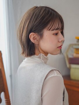 ヘアメイク アージュ 天神西通り店(HAIR MAKE age) 切りっぱなしボブ　シースルーバング　アッシュブラウン