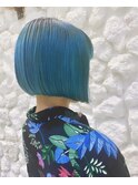 Moana【東崎】#ボブ#水色カラー#ケアブリーチ#ダブルカラー
