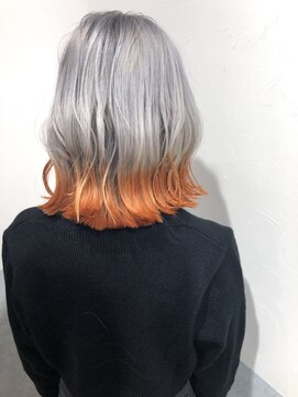 ラボヌールヘアーレーヴ 池袋店(La Bonheur hair reve) 【志村】ホワイトシルバーとアプリコットオレンジの裾カラー