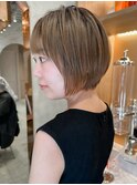 斜めバングショート顔周りシルキーベージュ【錦糸町/ショート】