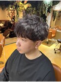 ツーブロック×マッシュ×スパイラルパーマ×アッシュグレー