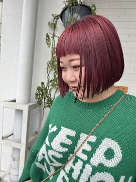 ファンファンバイルー 岐阜(fan fun by Rooo) 暖色カラーボブピンクレッドカラー