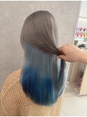 インナーカラーシルバーブルーグラデーション髪質改善