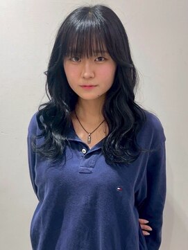 アイウィル(Ai WilL) ブルーグレー ダブルカラー 韓国風 ゆる巻きアレンジ ロング