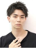 ソフトツイストパーマハーフアップバングスパイキーショート