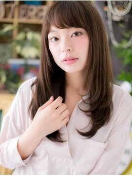 カバーヘア ブリス 上尾西口店(COVER HAIR bliss) 黒髪ココアブラウン斜めバング小顔ストレートa