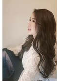 アッシュベージュ/流しバング/ハイライトカラー/韓国風カール