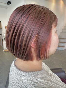 ロックワークオレンジ 西中島店(ROCK WORK ORANGE) オレンジピンクカラー×ショートボブ