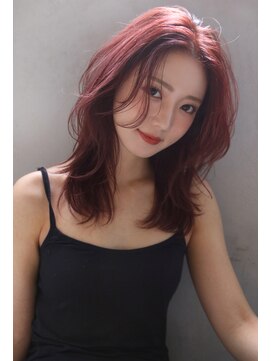 マルフェ 天王寺(marfe) 【marfe】センターパート＿ピンクカラー＿レイヤーカット＿韓国