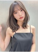 くびれヘア/ミディアムヘア/ブリーチなし/ミルクティーベージュ