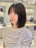 レイヤーボブ 内巻きボブ 伸ばしかけヘア 黒髪ボブ