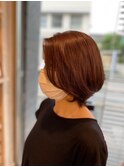流しバングマロンベージュ艶髪レイヤーカット髪質改善丸みボブ