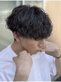 波巻きスパイラルパーマツーブロックメンズマッシュ栄