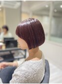 お手入れ簡単ミニボブ前髪ピンクベージュ韓国ヘアレイヤー★TARO