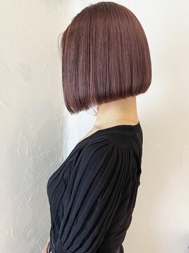 ミロア 薬院(miroa) ピンクブラウン　ミニボブ　切りっぱなし