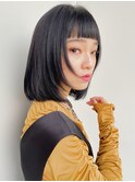 ボブ レイヤー 顔周り 黒髪 前髪 カット 黒染め ワイドバング