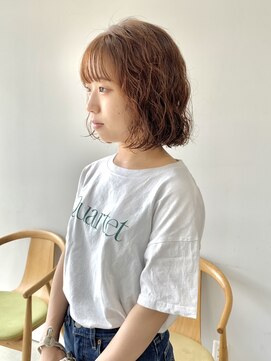 ヘアー アイス 御器所本店(HAIR ICI) 20代30代40代ナチュラルブリーチなしオレンジ大人ボブ肩ライン