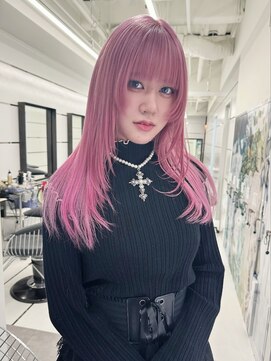 ギグスダブル 栄店(gigs double) 顔まわりレイヤーカット×ピンクカラー