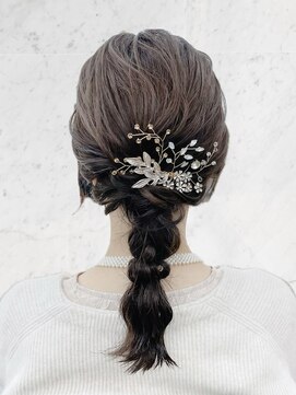 ブルー(BLUE) 結婚式お呼ばれ　ヘアセット　編みおろし　mt___213r