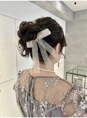 ヘアセット/ヘアアレンジ/ゆるふわ/アップスタイル/リボン