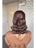 ハーフアップ カチモリ ウェーブ巻き お呼ばれヘア