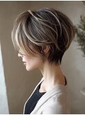 大人可愛い40代50代くびれショートボブ丸みショート