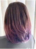 #白髪染めリタッチ#パープル#グラデーション#ケアブリーチ