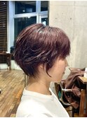 ショートボブ×パーマ×ボルドー[20代30代40代50代][恵比寿]
