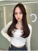 センター分け／前髪なし/韓国ヘア