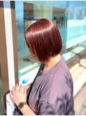 切りっぱなし前下がりボブ×ピンクブラウン