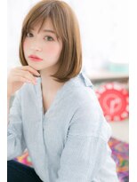 ミック ヘアアンドメイク アップ 駒込店(miq Hair&Make up)&nbsp;甘辛♪斜めバングオレンジカラー耳かけ艶カラー好感度ロブ