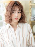 ■ミルクティーピンクくせ毛風ボブパーマ511志木20代30代40代
