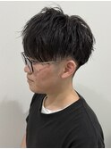 メンズマッシュパーマニュアンスパーマブルーブラック刈り上げ
