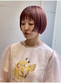 ダブルカラー／ピンクカラー／マッシュショート／前上がりボブ