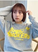 外ハネヘイリーボブシースルーバングバーガンディパールオレンジ