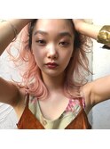 Lien☆外ハネミディ×デザインカラー×ピンクコーラル　立川