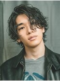 スーツ短髪ツーブロック束感モテるパーママッシュ黒髪波巻き