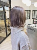外ハネボブ×ハイライト×ロブヘア×ベージュピンク