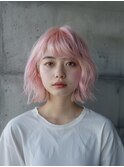 ホワイトピンク/ブリーチ/前髪/イメチェン/こなれミディ