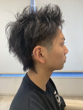 アッシュ 仙川店(Ash) 黒髪短髪束感スパイキーショートアップバングメンズツーブロック