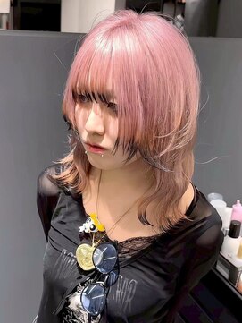 シエラ 堀江(CIERA.) ベビーピンクセミロングハイライト姫カットパーマヘアカラー