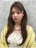 透明感カラー 顔周りカット 韓国レイヤー ベージュカラー 20代