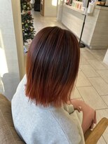 アース コアフュールボーテ 諏訪店(EARTH coiffure beaute)&nbsp;オレンジベージュ暖色系カラーバレイヤージュ切りっぱなしボブ